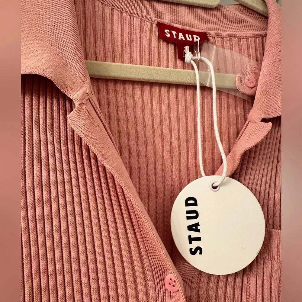 STAUD Napa Ribbed Long Sleeve Midi Dress in Blush NWT size L - Picture 5 of 7